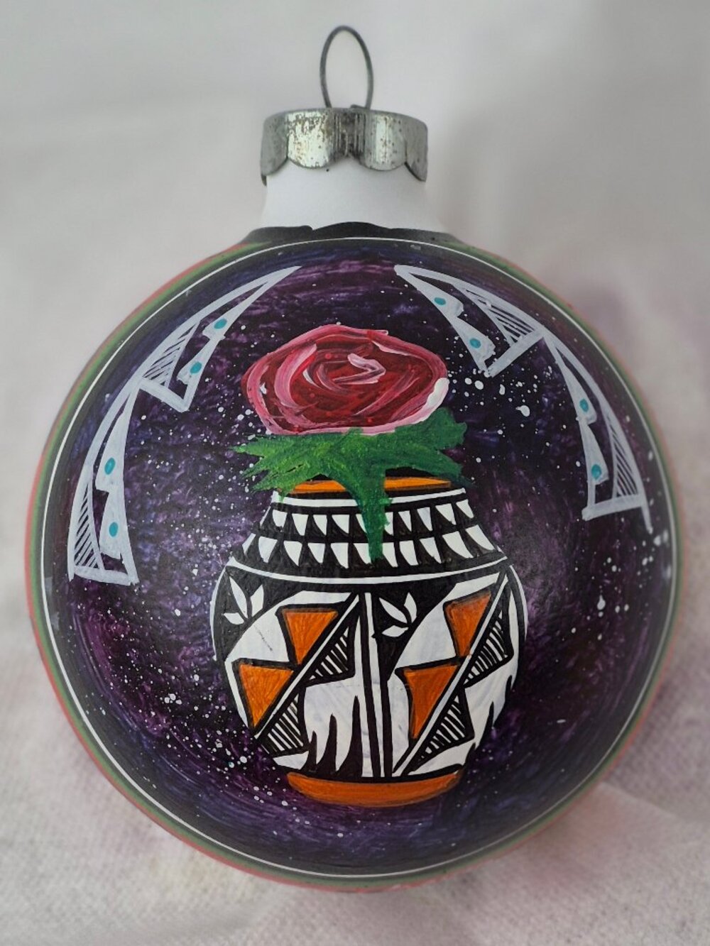 Vintage Laguna Pueblo New Mexico Hand Painted Ornament Signed A. Pino